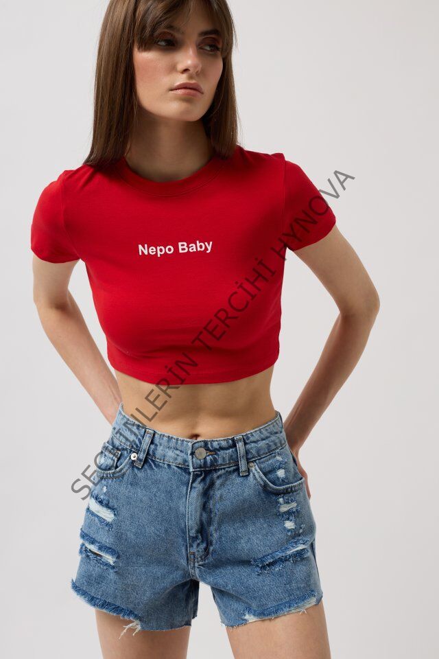 Nepo Baskılı Crop T-Shirt