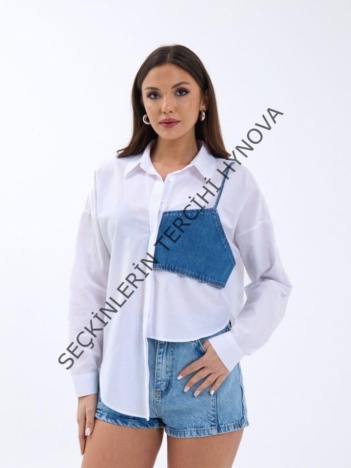 5419 GÖMLEK-MAVİ CEPLİ BEYAZ