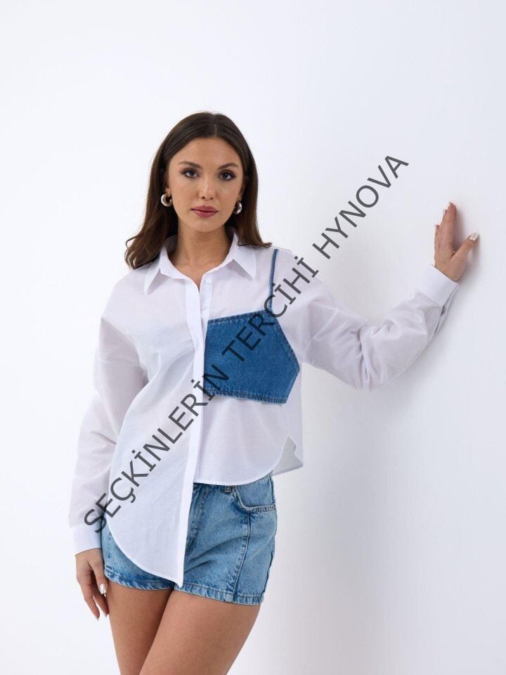 5419 GÖMLEK-MAVİ CEPLİ BEYAZ