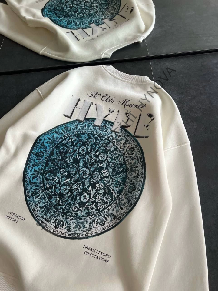 Üç İplik Bisiklet Yaka Baskılı SweatShirt - Beyaz