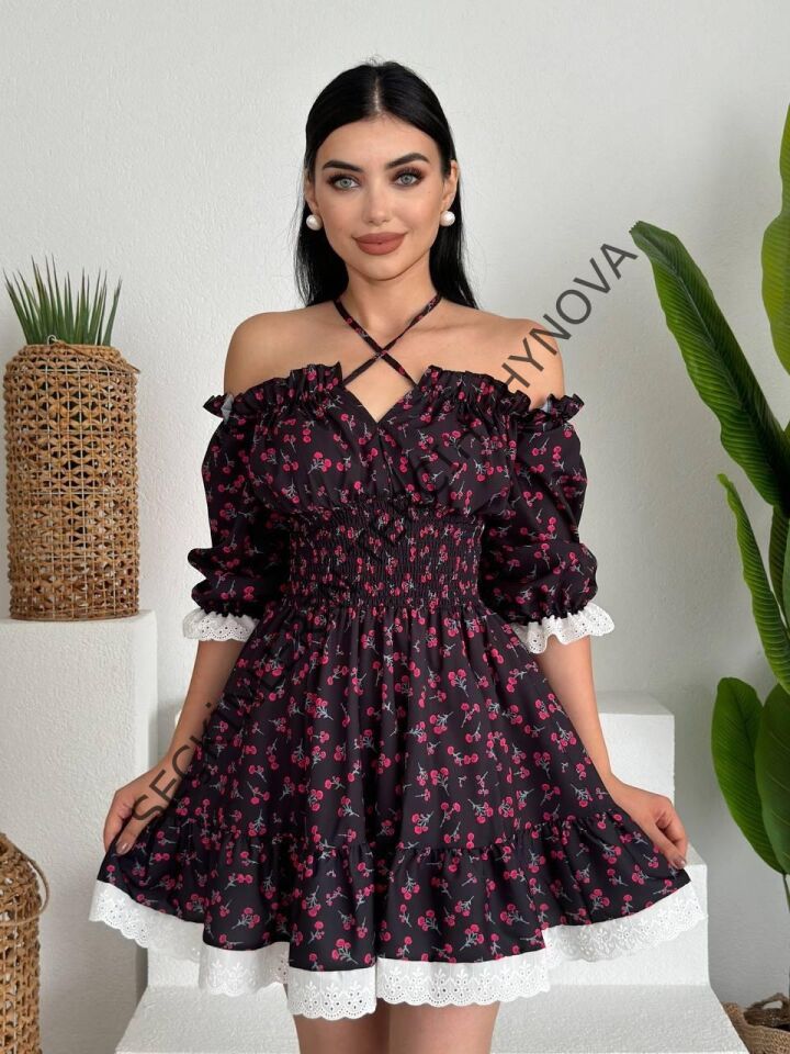 Marne Beli Lastikli Mini Elbise