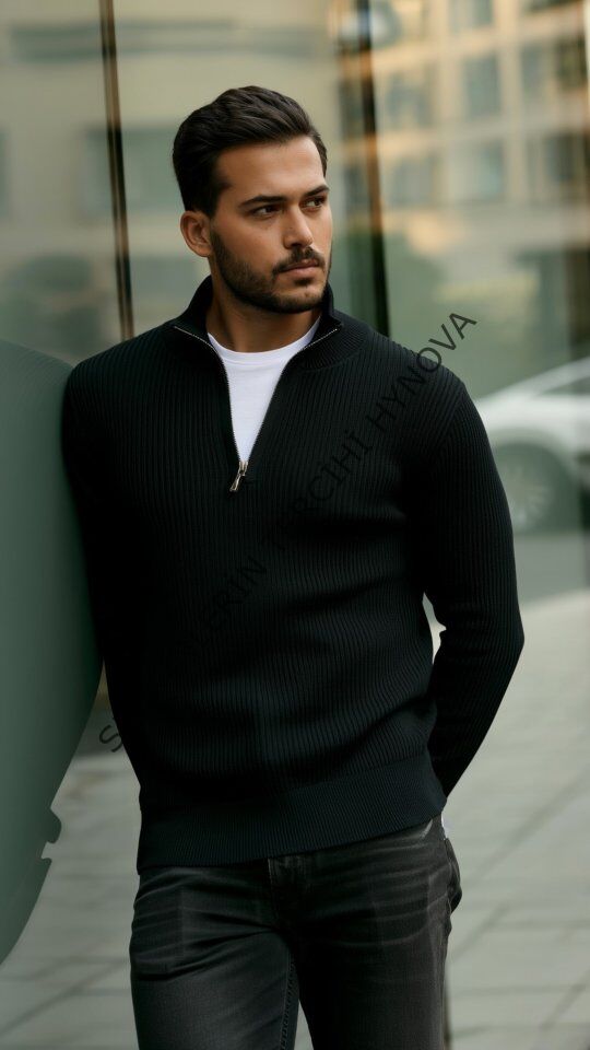 Erkek Balıkçı Zip Yaka Uzun Kollu Triko