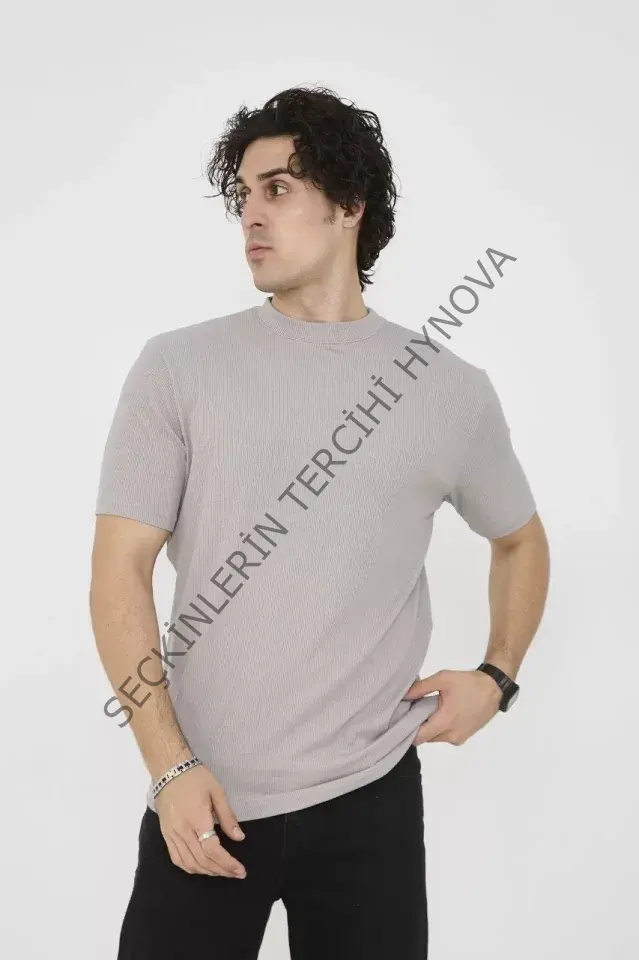 Unisex Bisiklet Yaka Slim Fit T-Shirt- Taş