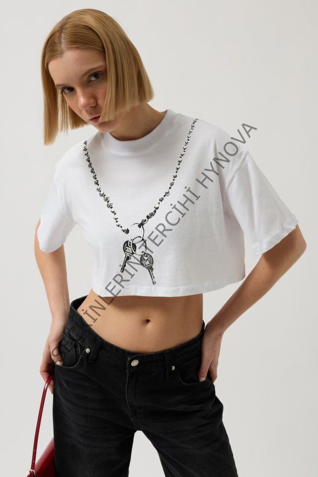 Baskılı Crop T-Shirt