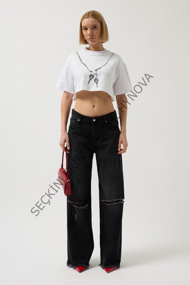 Baskılı Crop T-Shirt