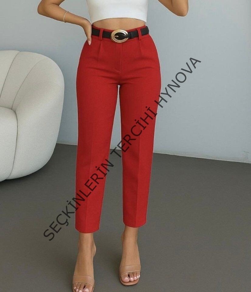 Kadın Yüksek Bel Gipe Detay Dar Paça Kısa Pantolon