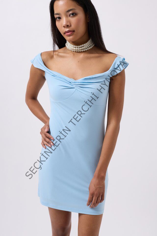 Büzgü Detay Omuz Askılı Mini Elbise