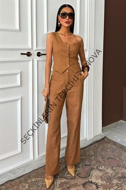 Tek Omuz Büstiyer Plazzo Pantolon Viscon Takım 10159