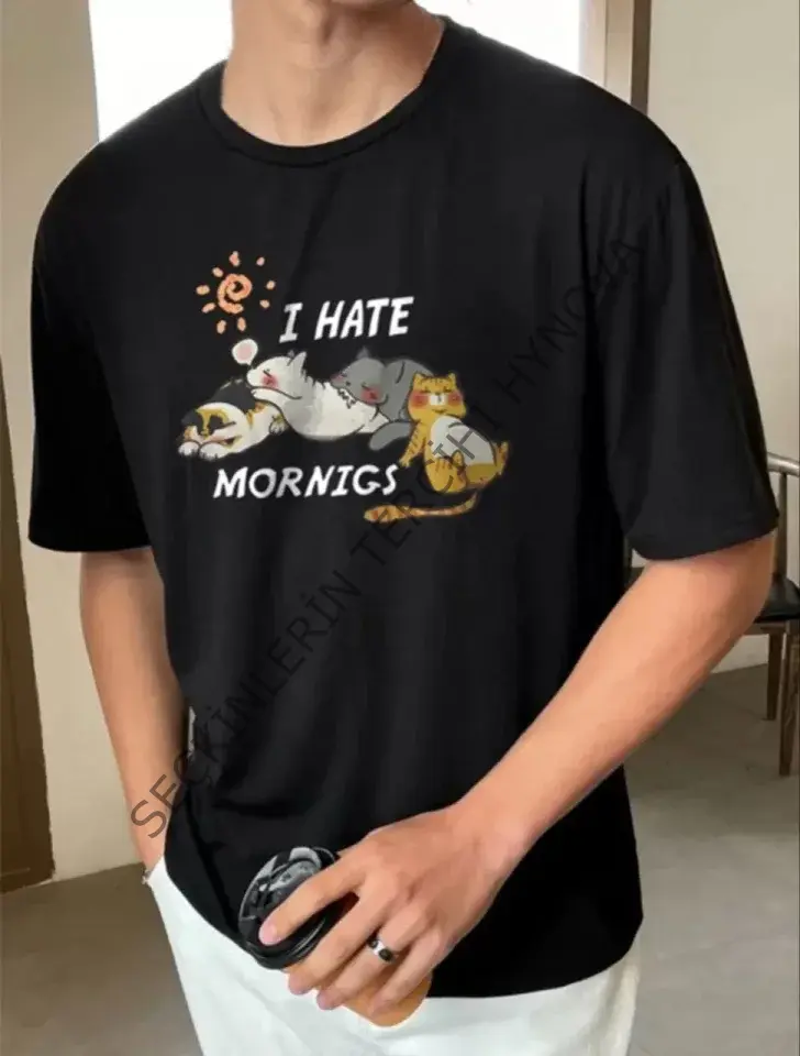 Unisex Baskılı Oversize T-Shirt - Siyah