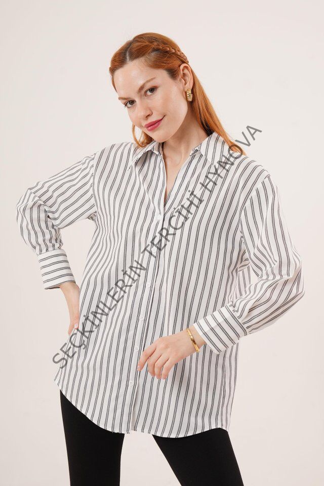 Çift Çizgi Geçişli Düğmeli Gri Gömlek