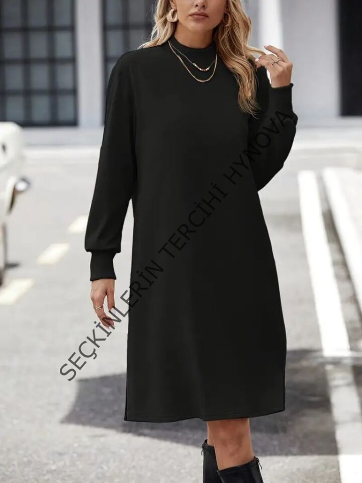 Kadın Uzun Kollu Balıkçı Yaka Kısa şardonlu Dalgıç Elbise