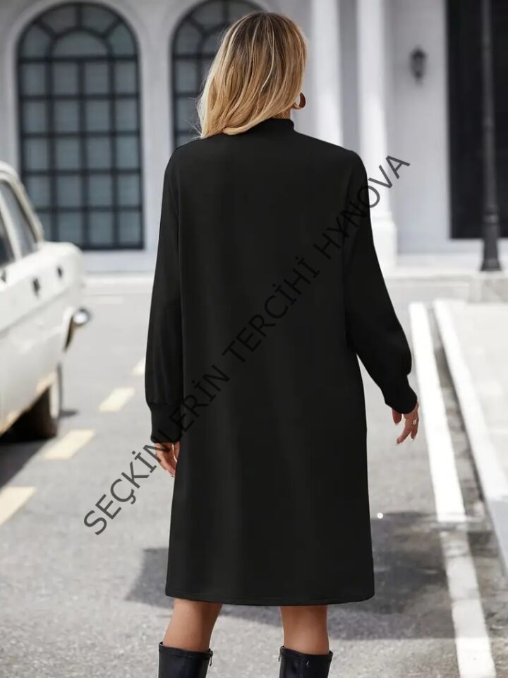 Kadın Uzun Kollu Balıkçı Yaka Kısa şardonlu Dalgıç Elbise