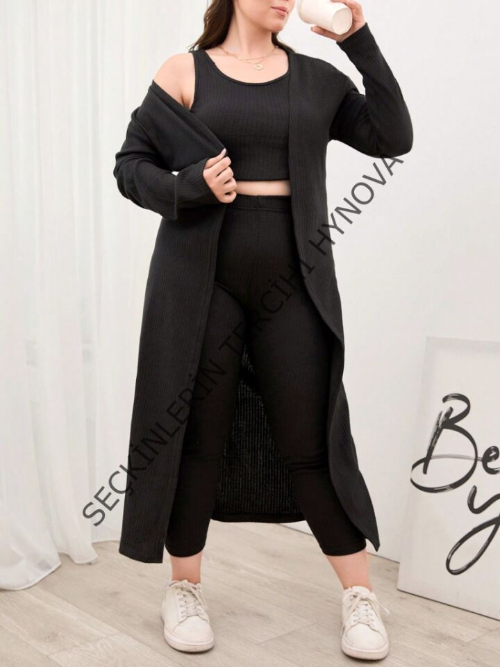 Kadın Uzun Kollu Hırka Atlet Ve Eşofman Yün Viskon üçlü Takım