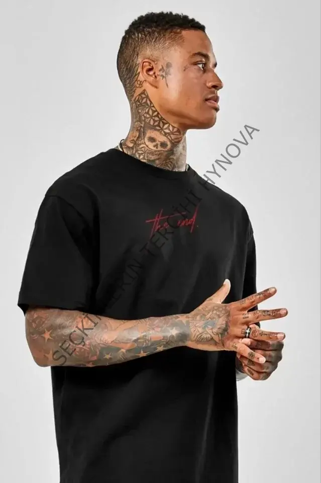 Unisex Baskılı Oversize T-Shirt - Siyah