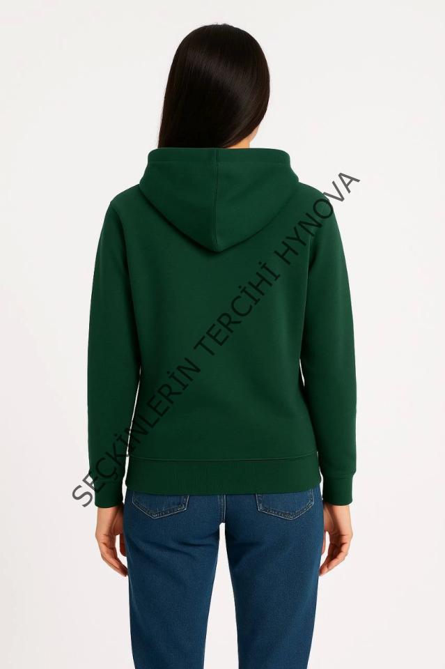 Üç İplik Kapüşonlu Kanguru Çepli SweatShirt Hoodie - Haki