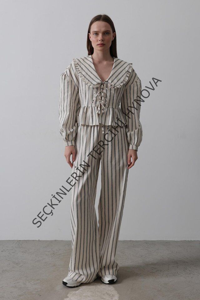 Bebe Yakalı Önü Bağlamalı Takım - Natür