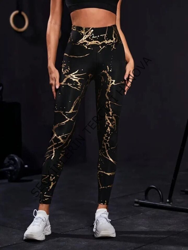 Kadın Yüksek Bel Desenli Spor Tayt