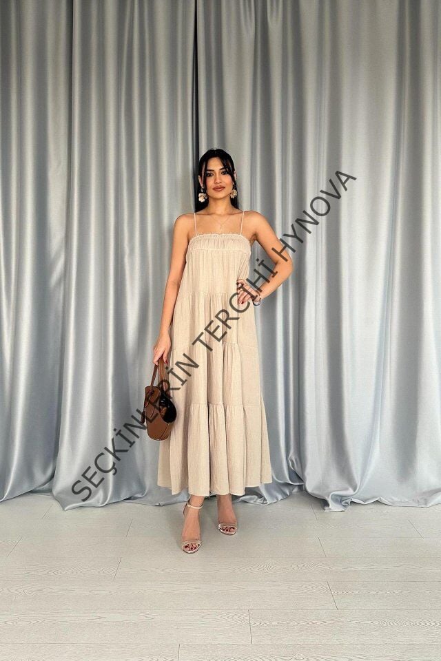 Taş Askılı Parçalı Müslin Elbise