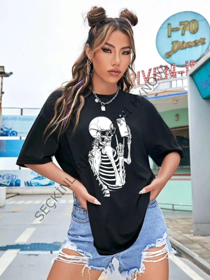 Baskılı T-shirt - Siyah