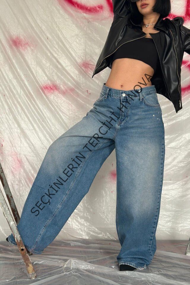 Mavi Geniş Paça Jeans Pantolon
