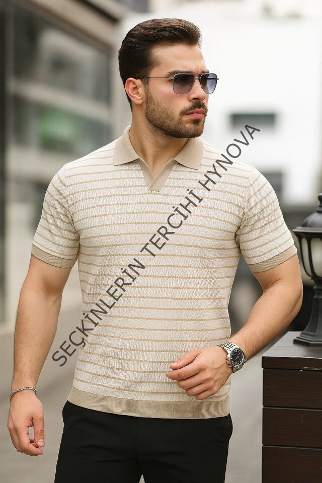 Erkek Kısa Kollu çizgi Desenli örme Kumaş Tshirt