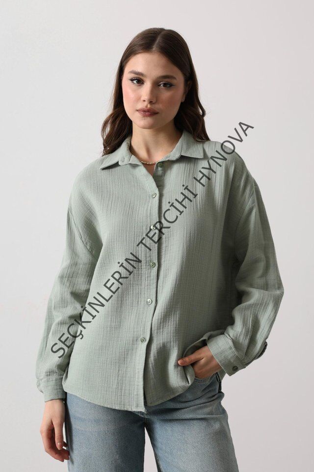 Müslin Uzun Kol Gömlek - Haki