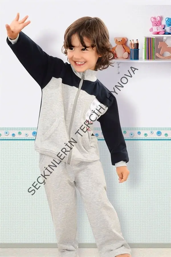 Erkek Çocuk Yakalı Fermuarlı Eşofman Takımı