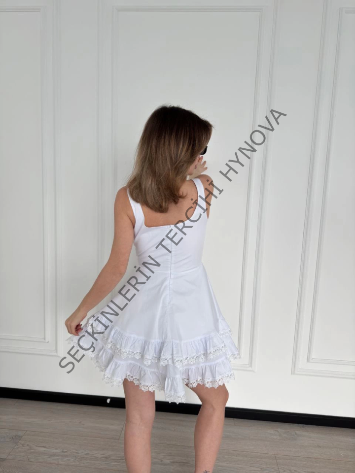 Mini Askılı Elbise - Beyaz