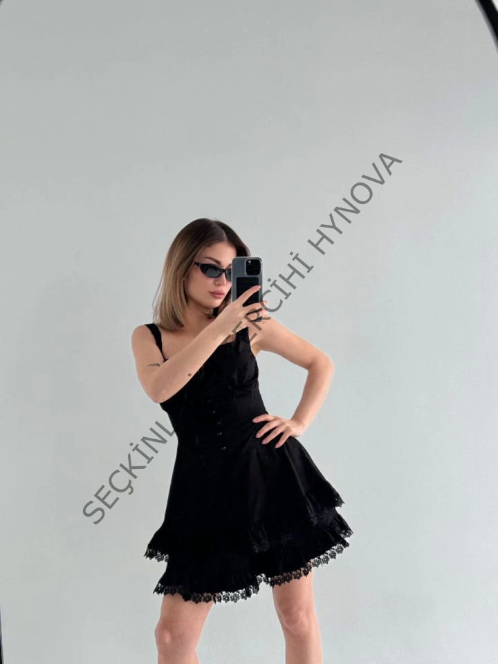 Mini Askılı Elbise - Siyah