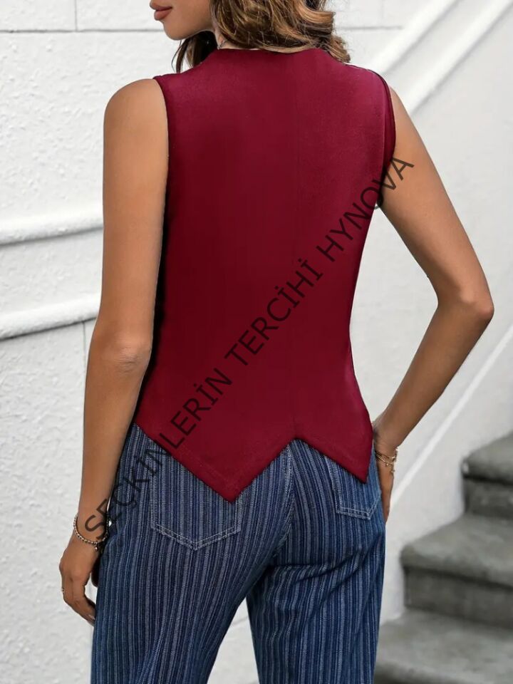 Kadın Sıfır Kollu V Yakalı önden Düğmeli Atlas Yelek