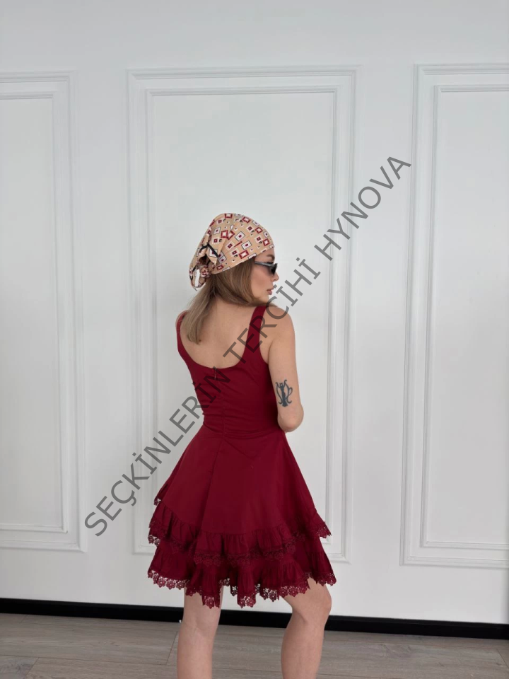 Mini Askılı Elbise - Bordo