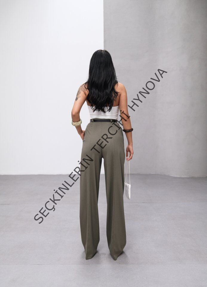 Poly Viscose Yüksek Bel Kemerli̇ Ve Dökümlü Palazzo Pantolon (Kemer Dahi̇l)