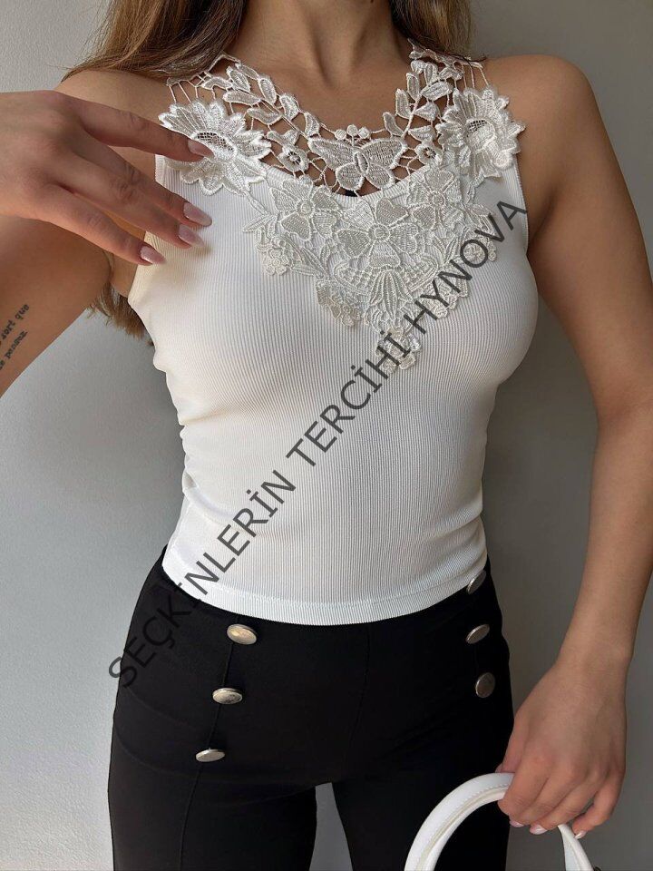 Kadın Ottoman Kumaş Dantel Detaylı Bluz