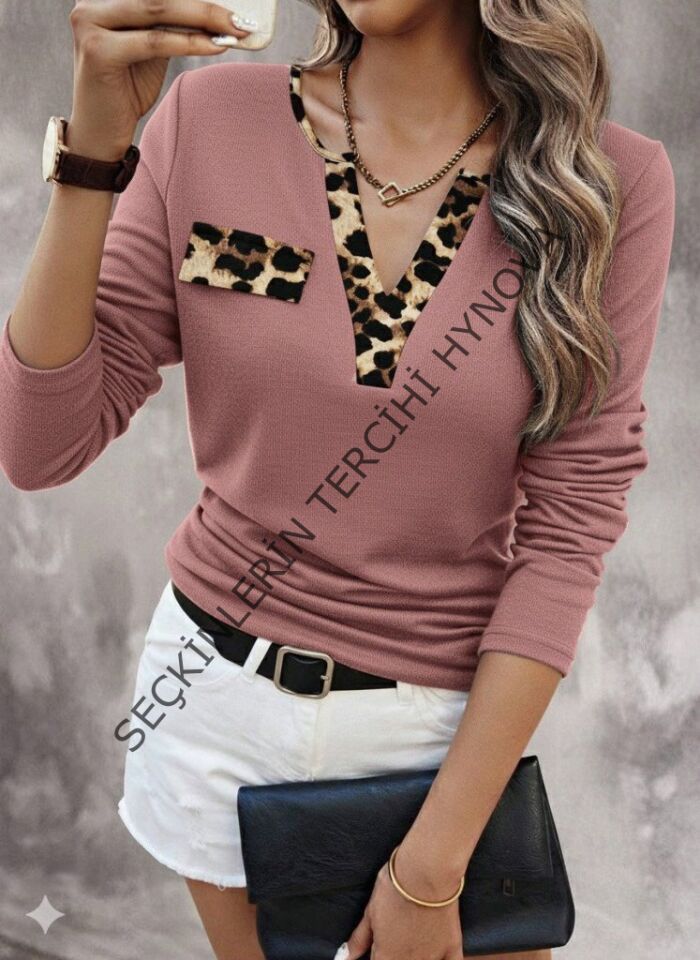 Kadın Uzun Kollu V Yakalı Kaşkorse Bluz