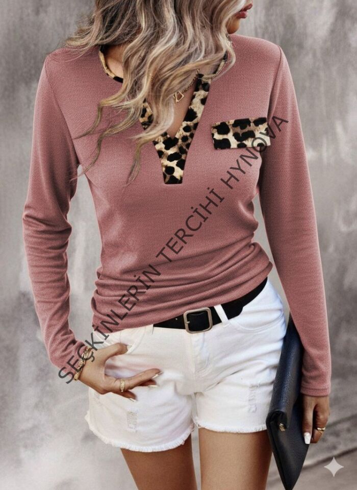 Kadın Uzun Kollu V Yakalı Kaşkorse Bluz