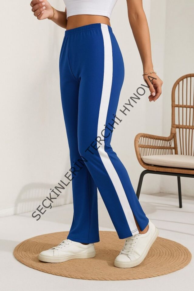 Kadın Yüksek Bel Yan şerit Detaylı Yırtmaçlı Viskon Iki Iplik Pantolon