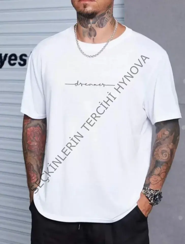 Unisex Baskılı Oversize T-Shirt - Beyaz