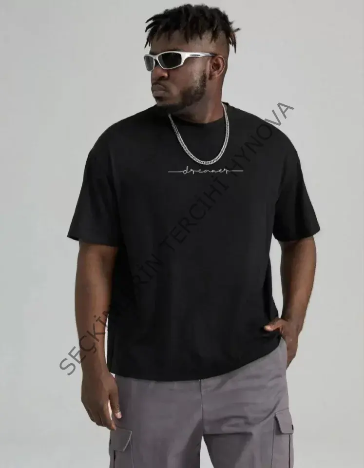 Unisex Baskılı Oversize T-Shirt - Siyah