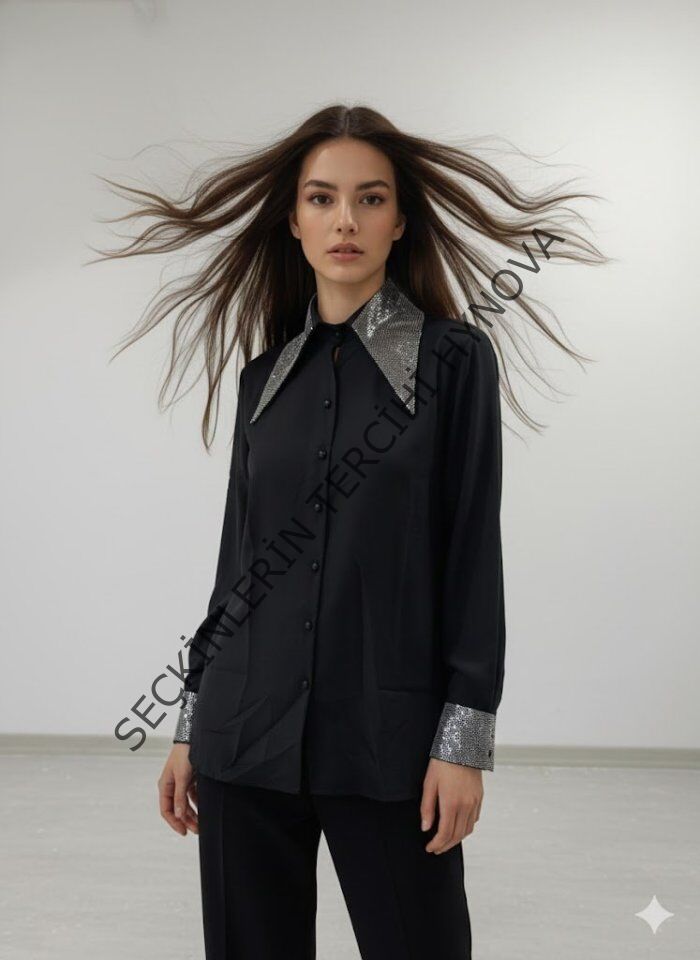 Kadın Uzun Kollu Yaka Ve Manşet Detay Gömlek