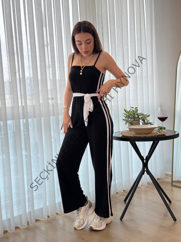 Kadın Ip Askılı Straplez Belden Kuşaklı Viskon Iki Iplik Tulum