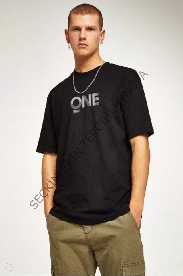 Unisex Baskılı Oversize T-Shirt - Siyah