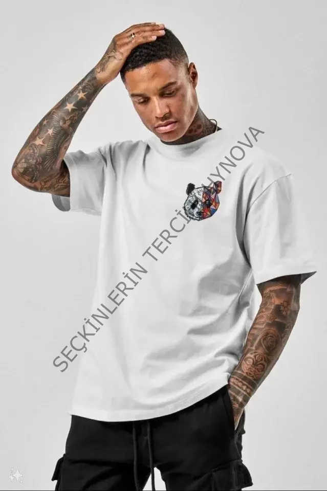 Unisex Baskılı Oversize T-Shirt - Beyaz