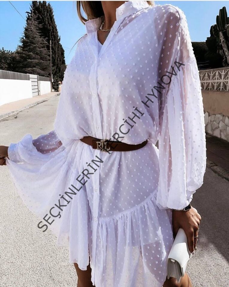 Kadın Puantiyeli Içi Astarlı Tül Elbise