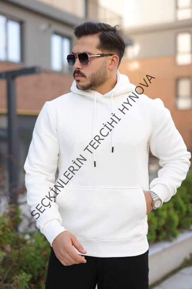 Erkek Kapüşonlu Üç İplik Şardonlu Hoodie