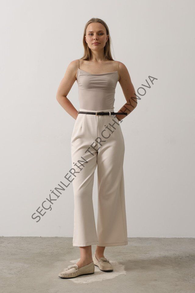 Kemer Pens Detaylı Pantolon - Bej