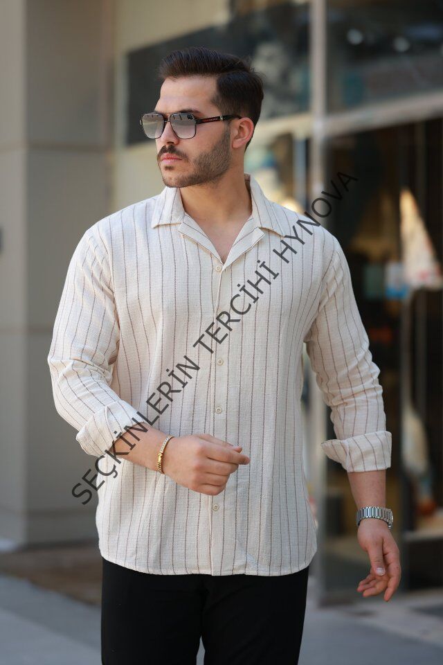 Erkek çizgili Keten Gömlek