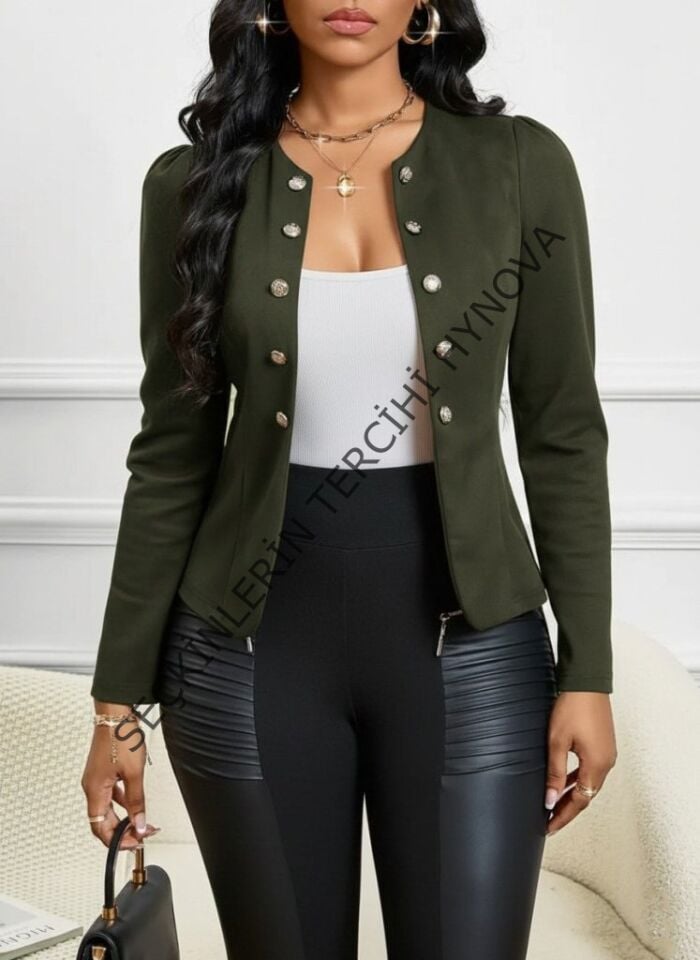 Kadın Uzun Kollu önü Açık Düğmeli Kısa Süet Ceket