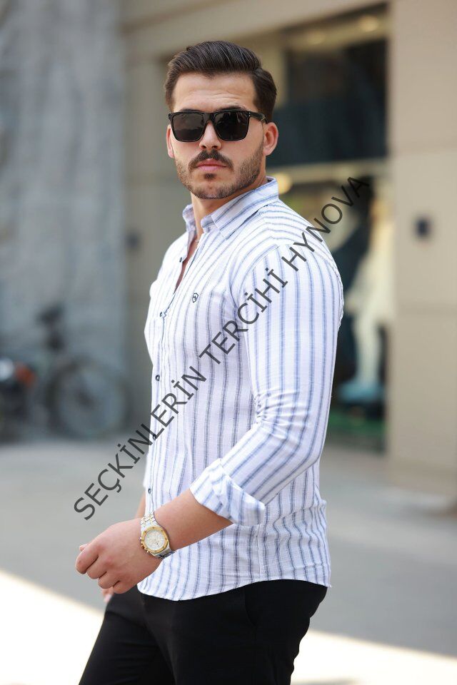 Erkek çizgili Uzun Kollu Gömlek