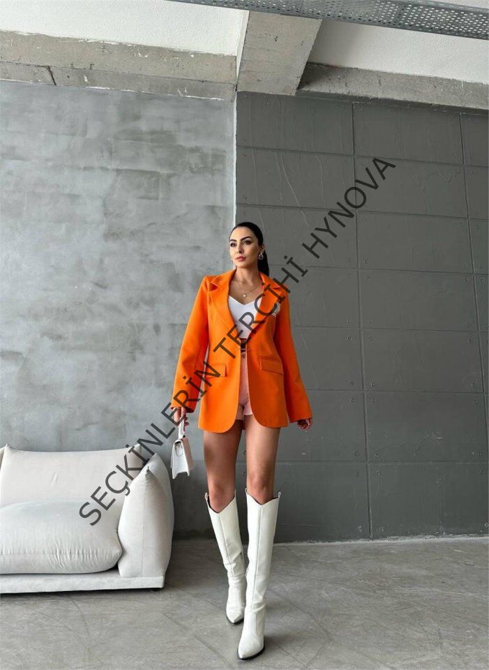 ELLO ETİKETLİ ÇENGELLİ İĞNE DETAYLI CEKET - Orange