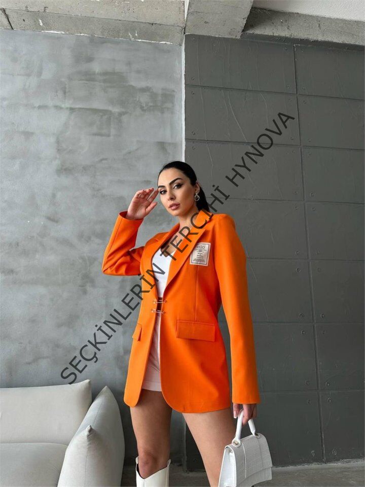 ELLO ETİKETLİ ÇENGELLİ İĞNE DETAYLI CEKET - Orange